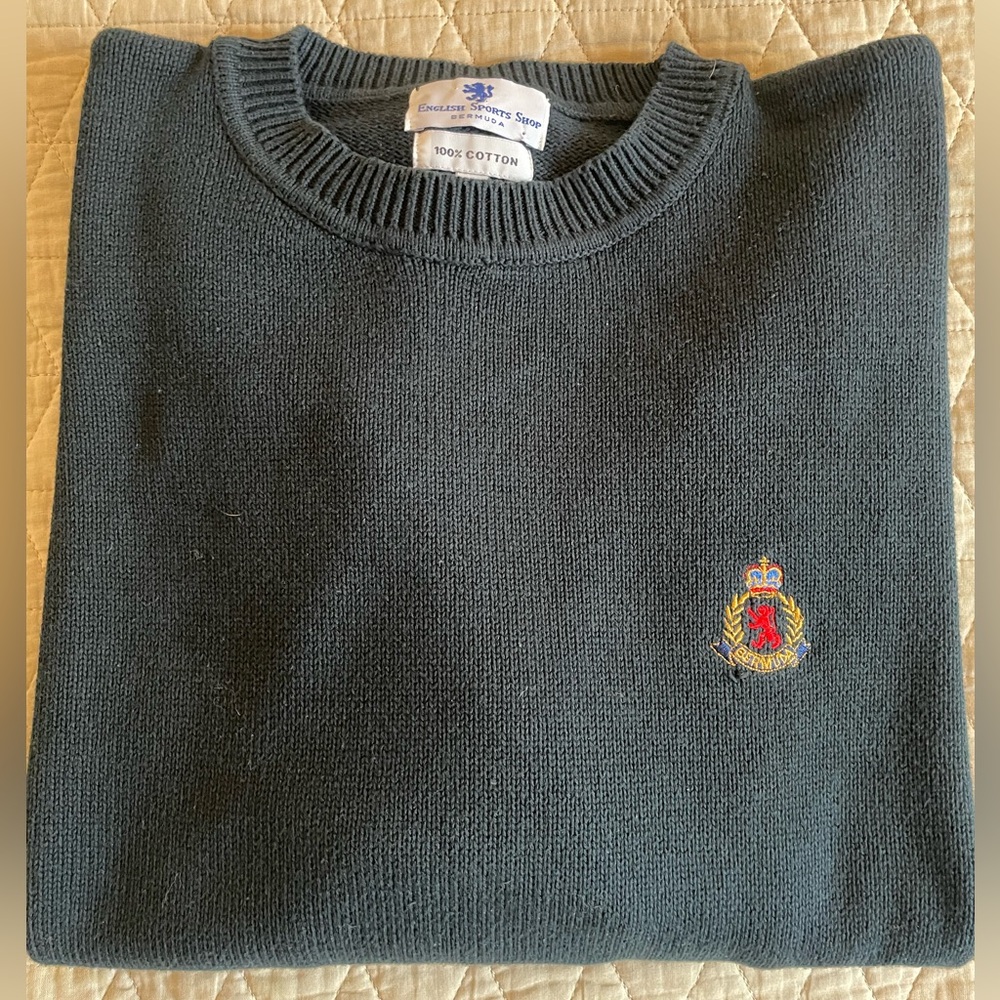 ENGLISH SPORT SHOP BERMUDA Cotton Crested Logo Crewneck Sweater in Navy‎ Size L